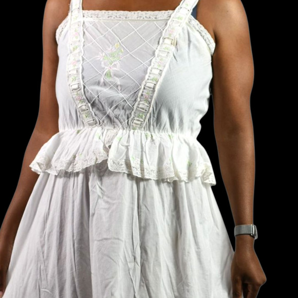 Vintage Cotton Night Dress White Nightgown Victorian Prairie Country Farm Medium - Picture 4 of 14